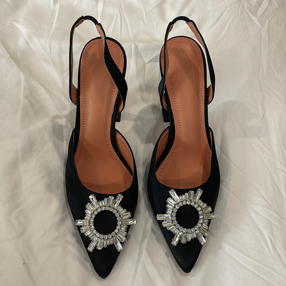 Amina Muiaddi inspired black crystal slingback pumps size 8.5 - Never worn!